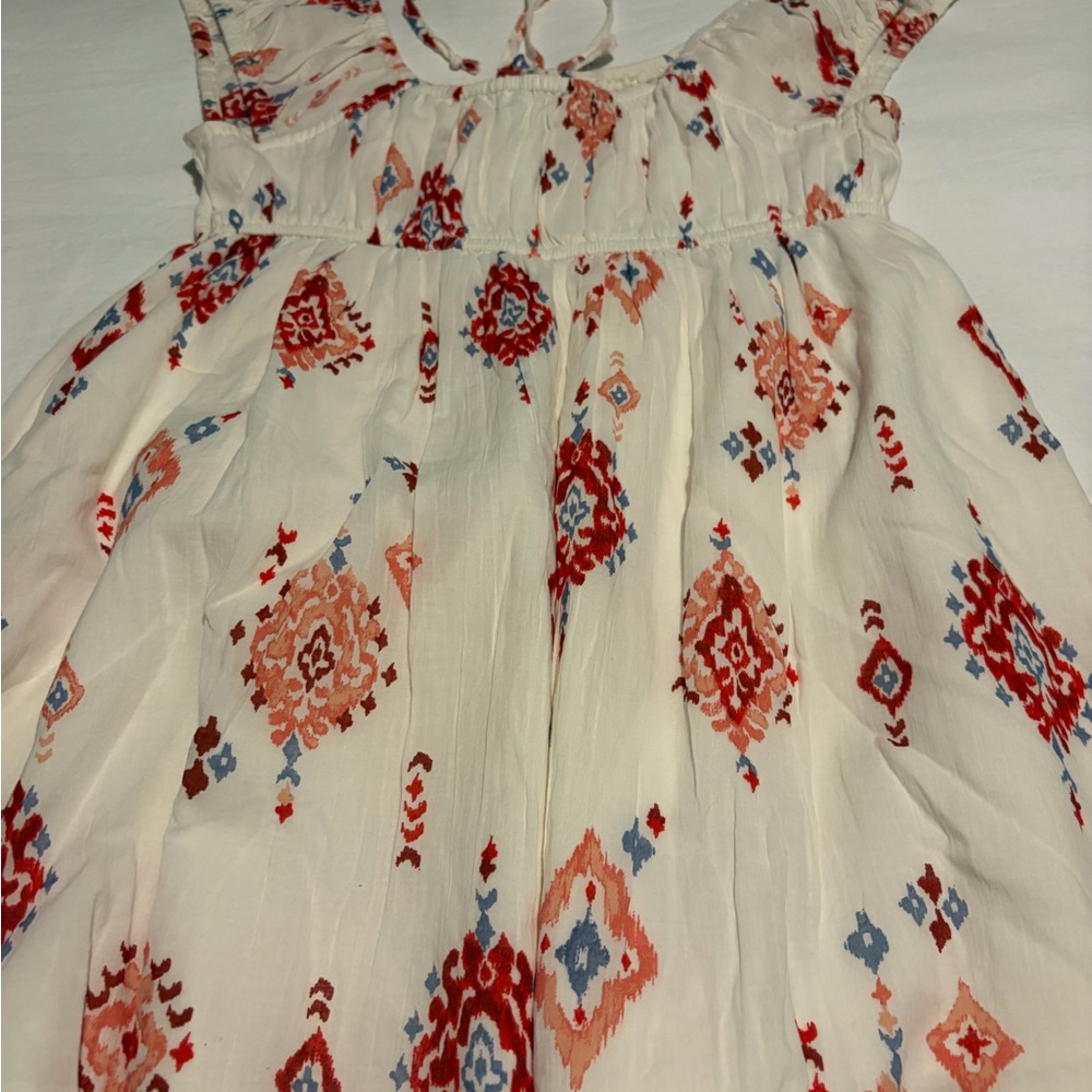 American Eagle Outfitters Cream Sundress with Red & Blue Floral Motif